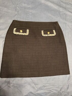 Karl Lagerfeld Black Tweed Mini Skirt with Gold Buttons